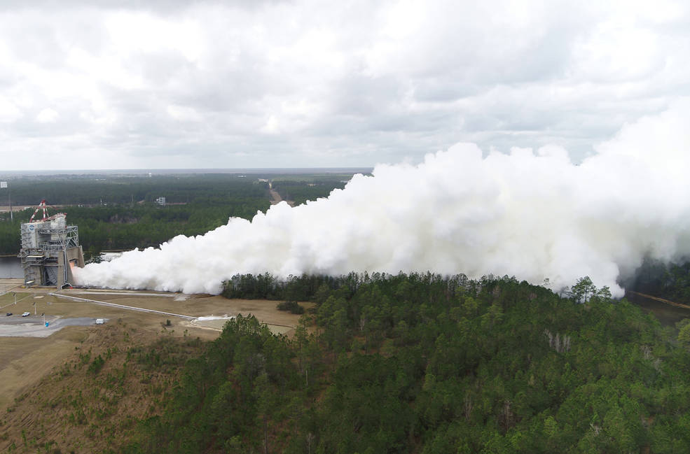 image from third RS-25 engine hot fire test of 2022 on the Fred Haise Test Stand at Stennis Space Center near Bay St. Louis