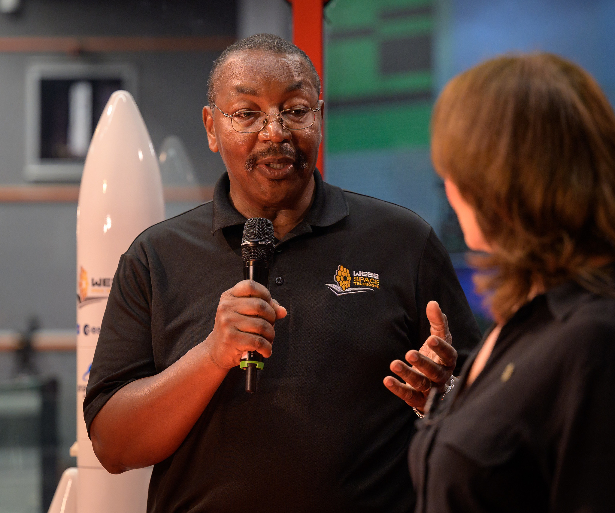 Greg Robinson, program director for NASA’s James Webb Space Telescope, gives a brief interview on NASA Television as he and the launch team monitor the countdown to Webb’s launch Dec. 25, 2021, at Europe’s Spaceport in Kourou, French Guiana.