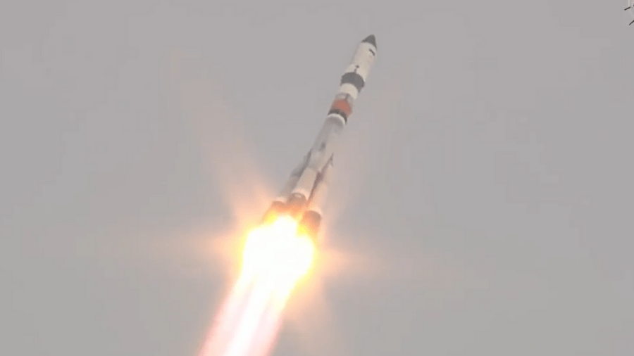 Russia's Progress 80 resupply ship blasted off on Feb. 14 at 11:25 p.m. EST from the Baikonur Cosmodrome in Kazakhstan.. Credit: NASA TV.