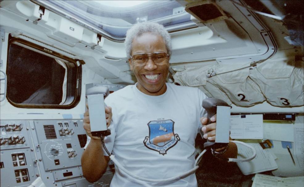 Astronaut Guion Bluford on the space shuttle flight deck