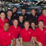 Crew posed for photo inside shuttle