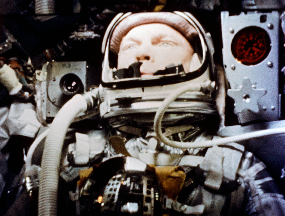 Close up John Glenn on board the Friendship 7 spacecraft