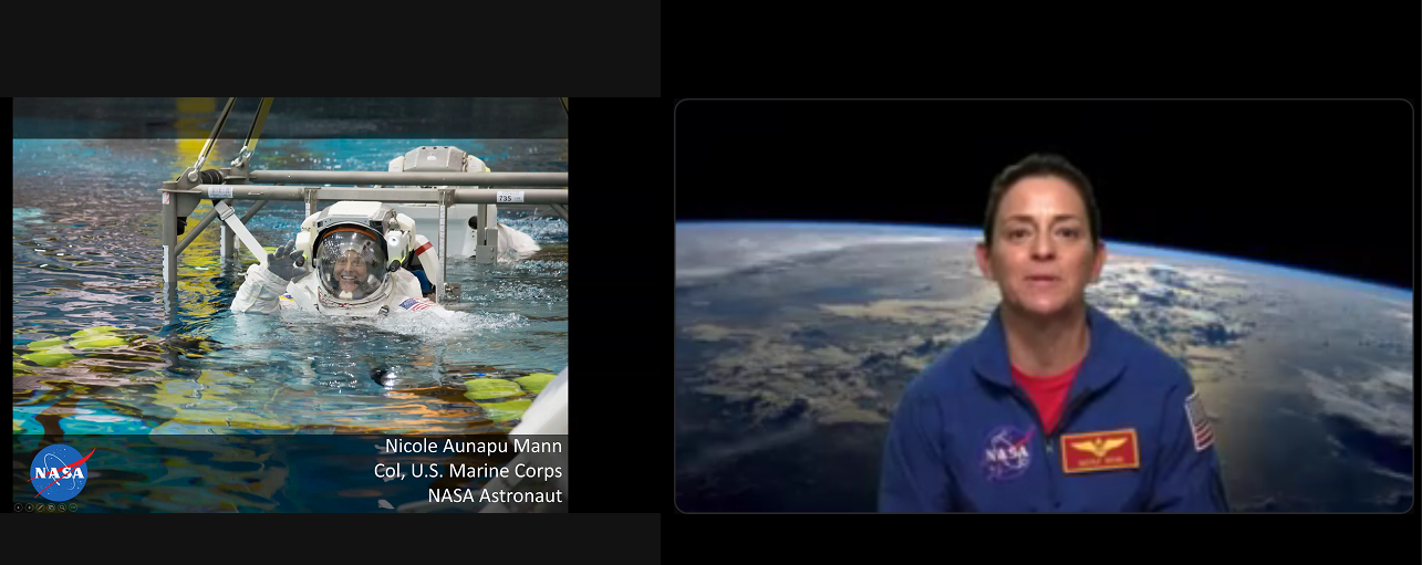 NASA astronaut Nicole Mann talks about safety during the Mission Success is in Our Hands virtual lecture series on Feb. 17. 