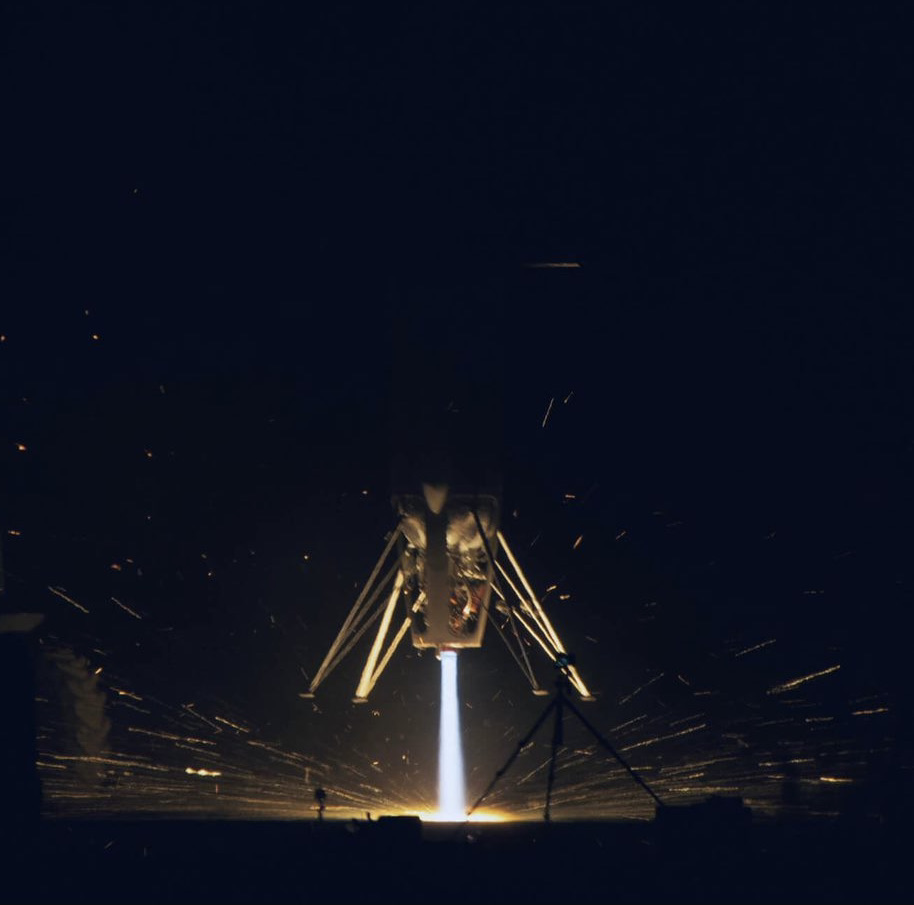 rocket during a flight test in low-light conditions.