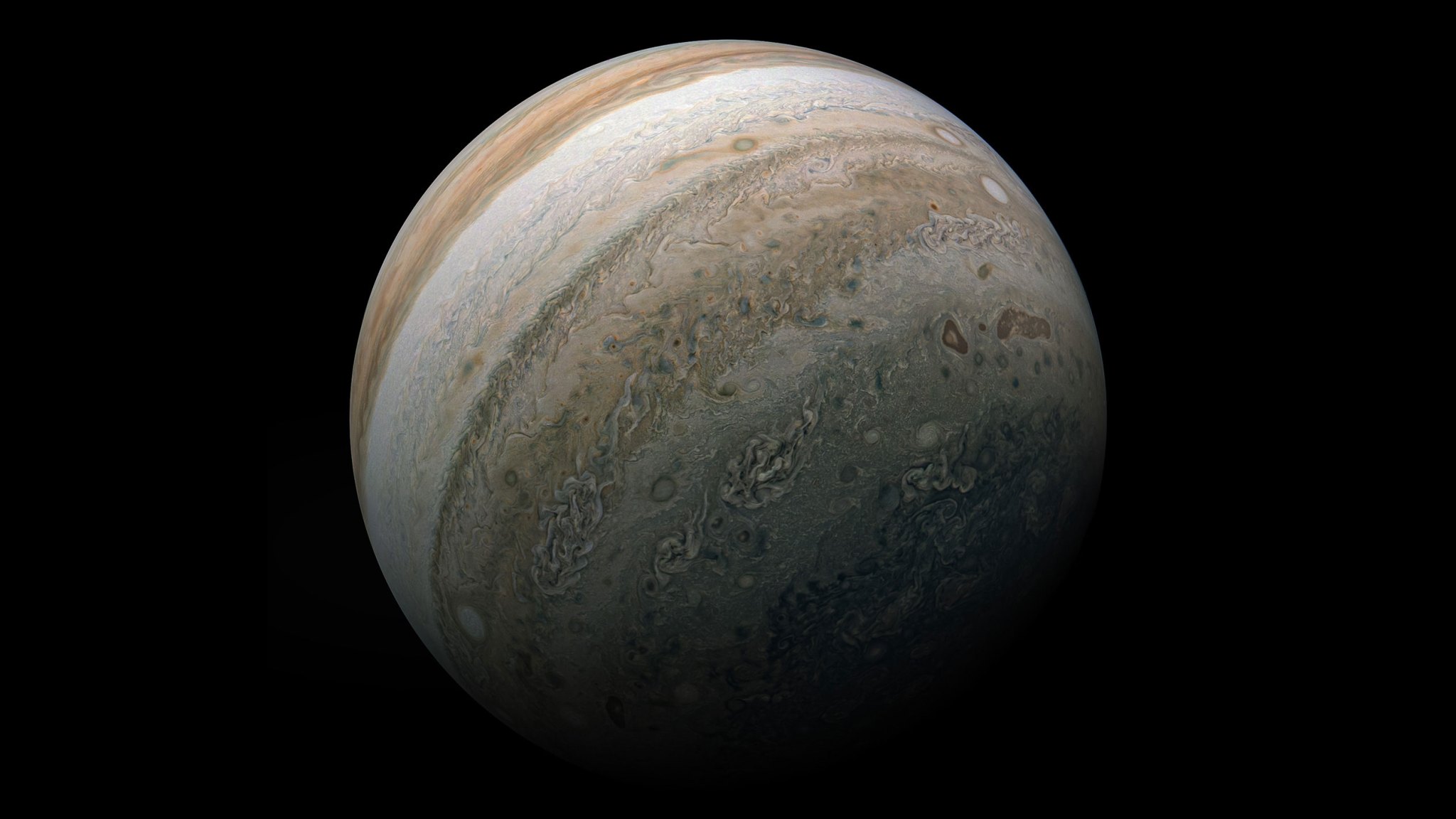 Jupiter’s southern hemisphere is shown in this image from NASA’s Juno mission.