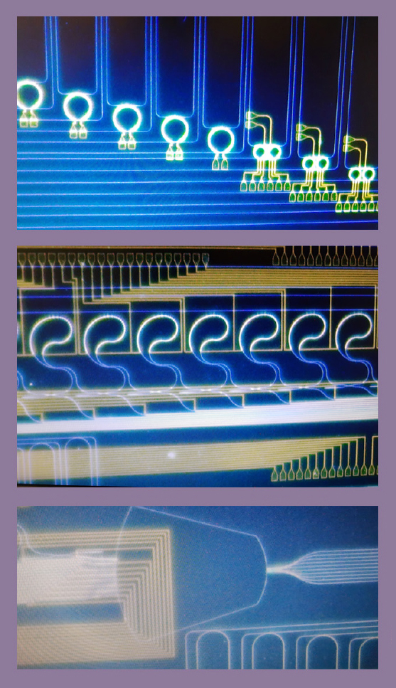 Images of circuits with yellow and blue lines