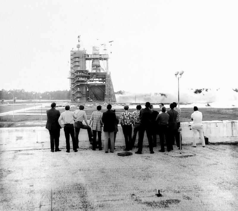 Eleven months after the Mississippi Test Operations became the National Space Technology Laboratories, the first static test-firing of the space shuttle main engine test on the A-1 Test Stand was conducted on May 19, 1975.