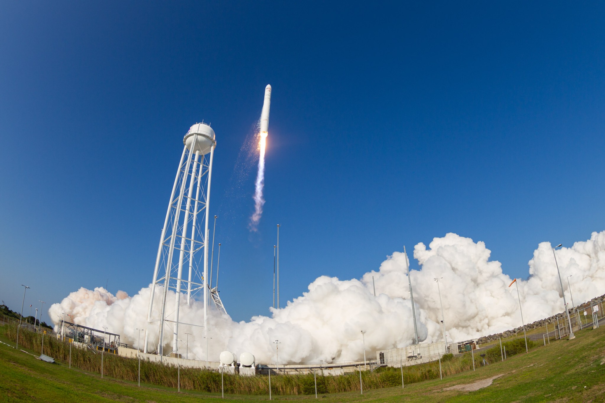 A Northrop Grumman Antares rocket, with the company’s Cygnus spacecraft onboard, launches at 6:01 p.m. EDT, Tuesday, Aug. 10, 2021, from the Mid Atlantic Regional Spaceport’s Pad-0A, at NASA's Wallops Flight Facility in Virginia.