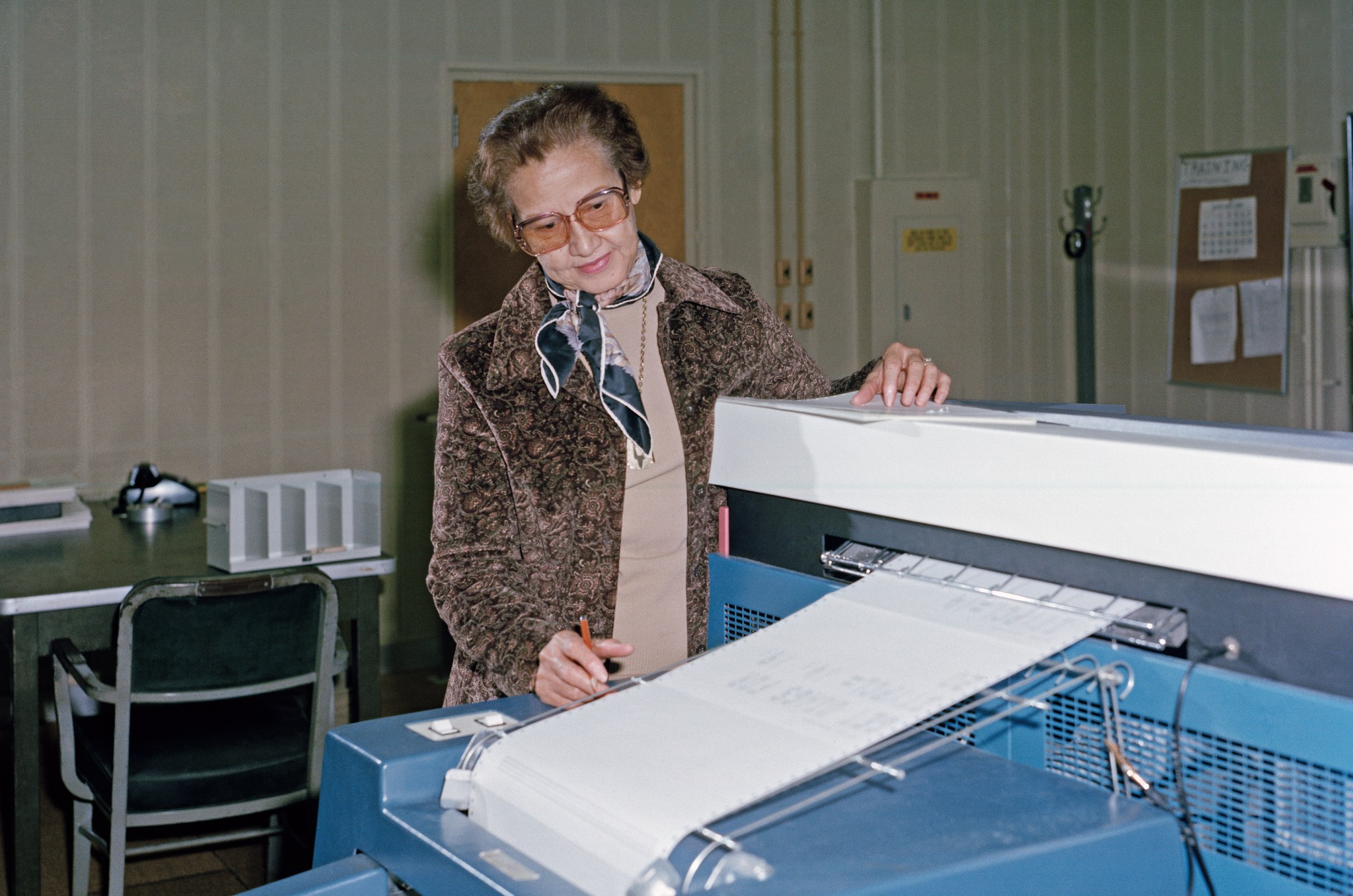 Mathematician Katherine Johnson at work at NASA Langley Research Center in 1980.