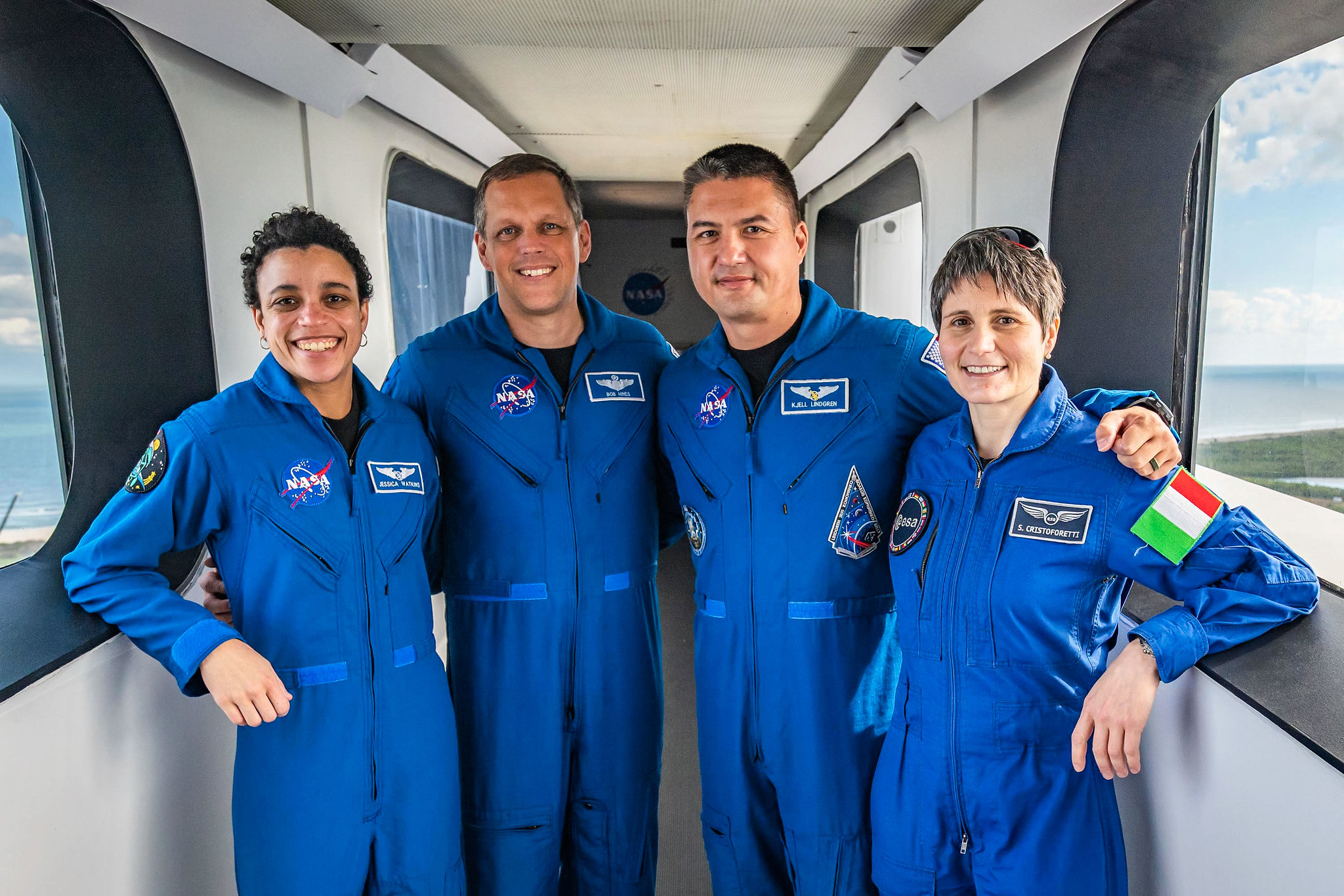 NASA astronaut Jessica Watkins; NASA astronaut Robert “Bob” Hines; NASA astronaut Kjell Lindgren; and ESA (European Space Agency) astronaut Samantha Cristoforetti of Italy