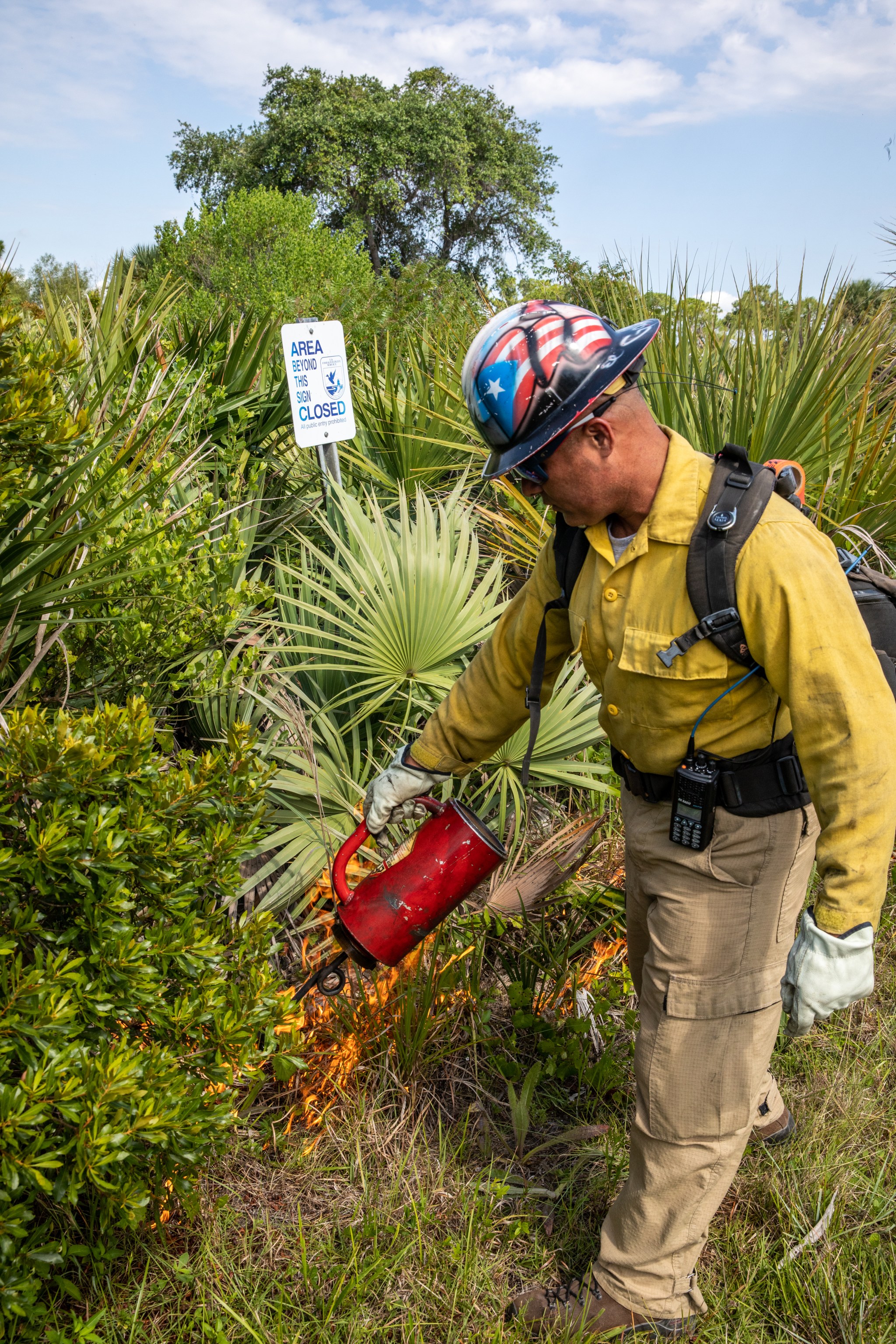 Fire official setting prescribed burn.