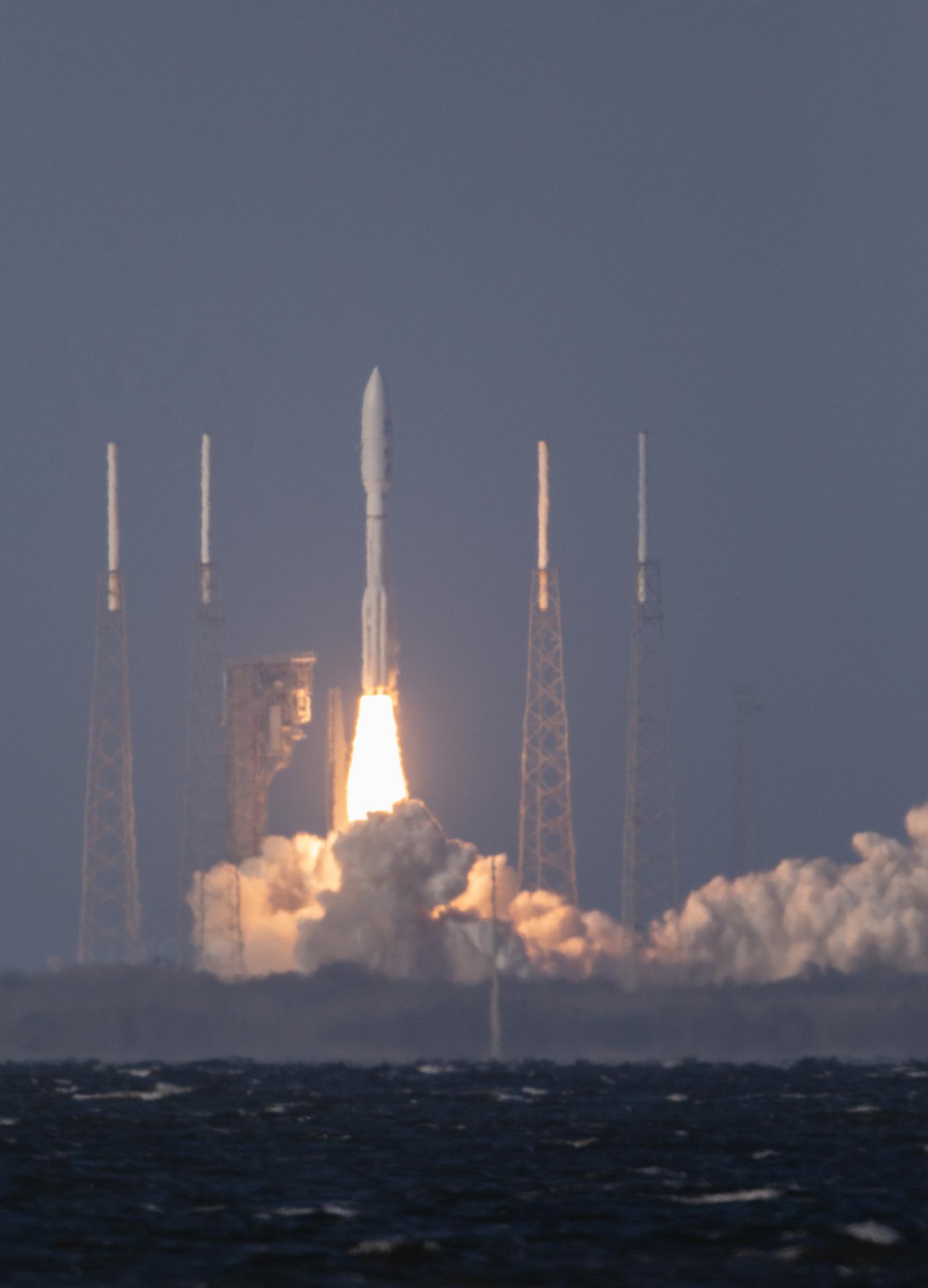 A United Launch Alliance Atlas V 541 rocket, carrying the National Oceanic and Atmospheric Administration’s (NOAA) Geostationary Operational Environmental Satellite-T (GOES-T), lifts off