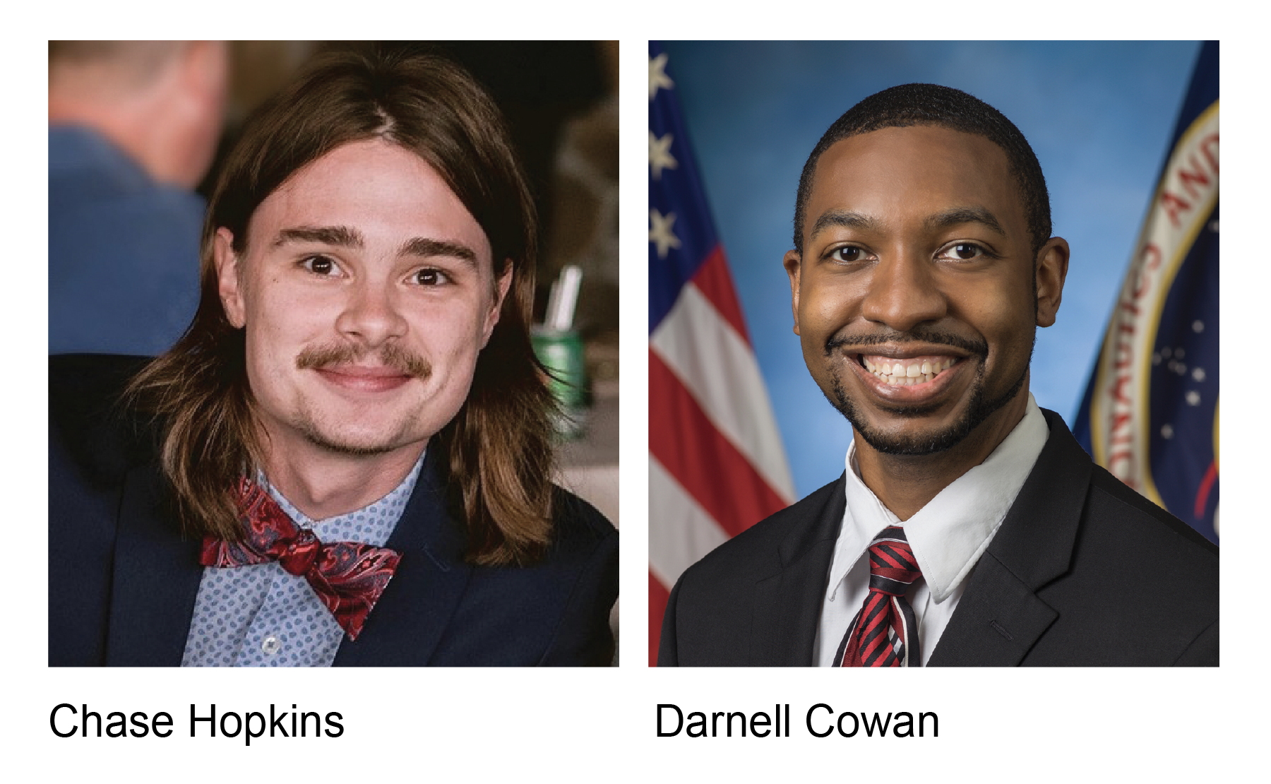 Photos of two of Dr. Abney's mentees, MSFC intern Chase Hopkins and ISS EATCS Subsystem Manager Darnell Cowan from JSC