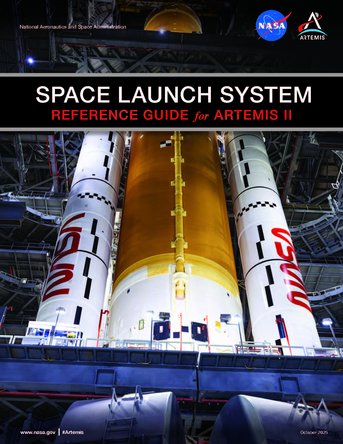 NASA Space Launch System rocket with technical specifications and dimensions