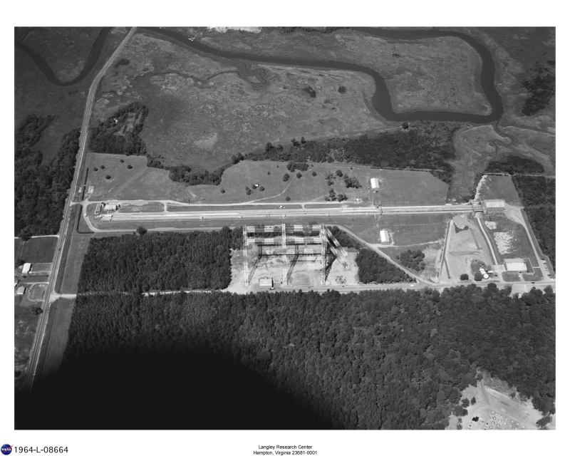 A 1964 aerial view of the Landing Loads Facility, Building 1257.
