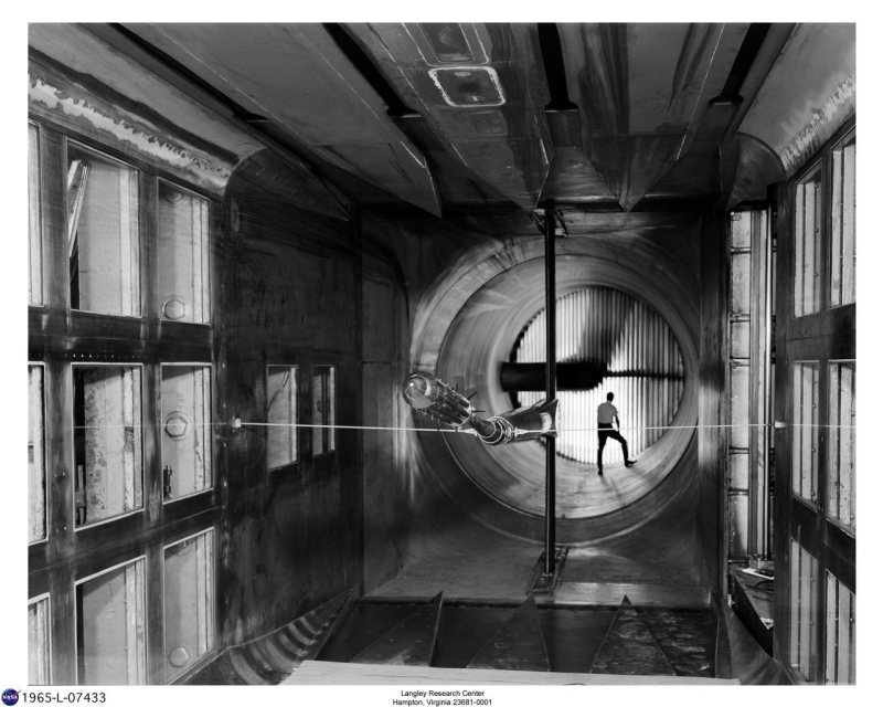 This 1965 photograph shows the test section of the 8-Foot Transonic Pressure Tunnel.