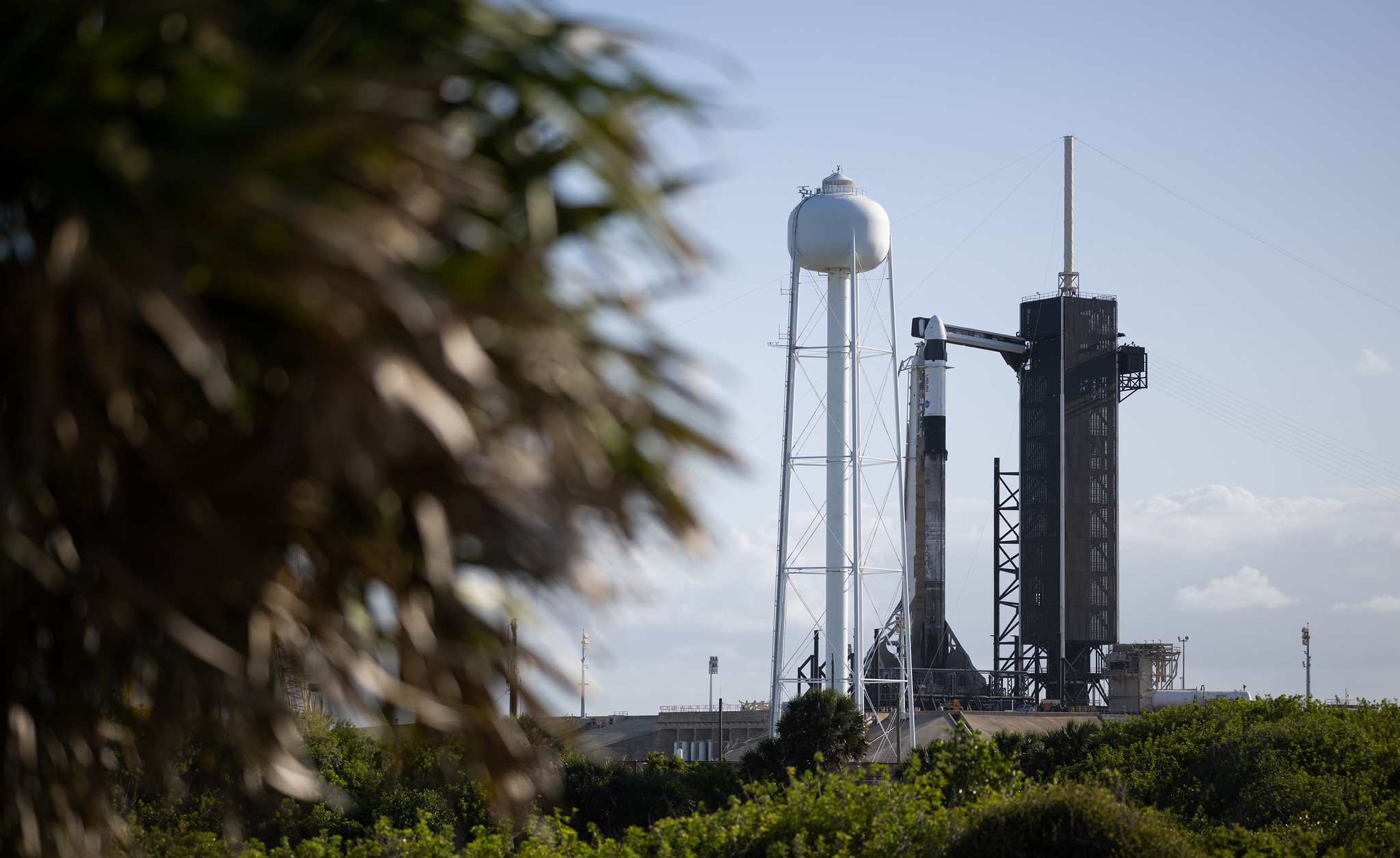 A SpaceX Falcon 9 rocket with the company's Crew Dragon spacecraft onboard is seen on the launch pad at Launch Complex 39A  at NASA’s Kennedy Space Center in Florida. 