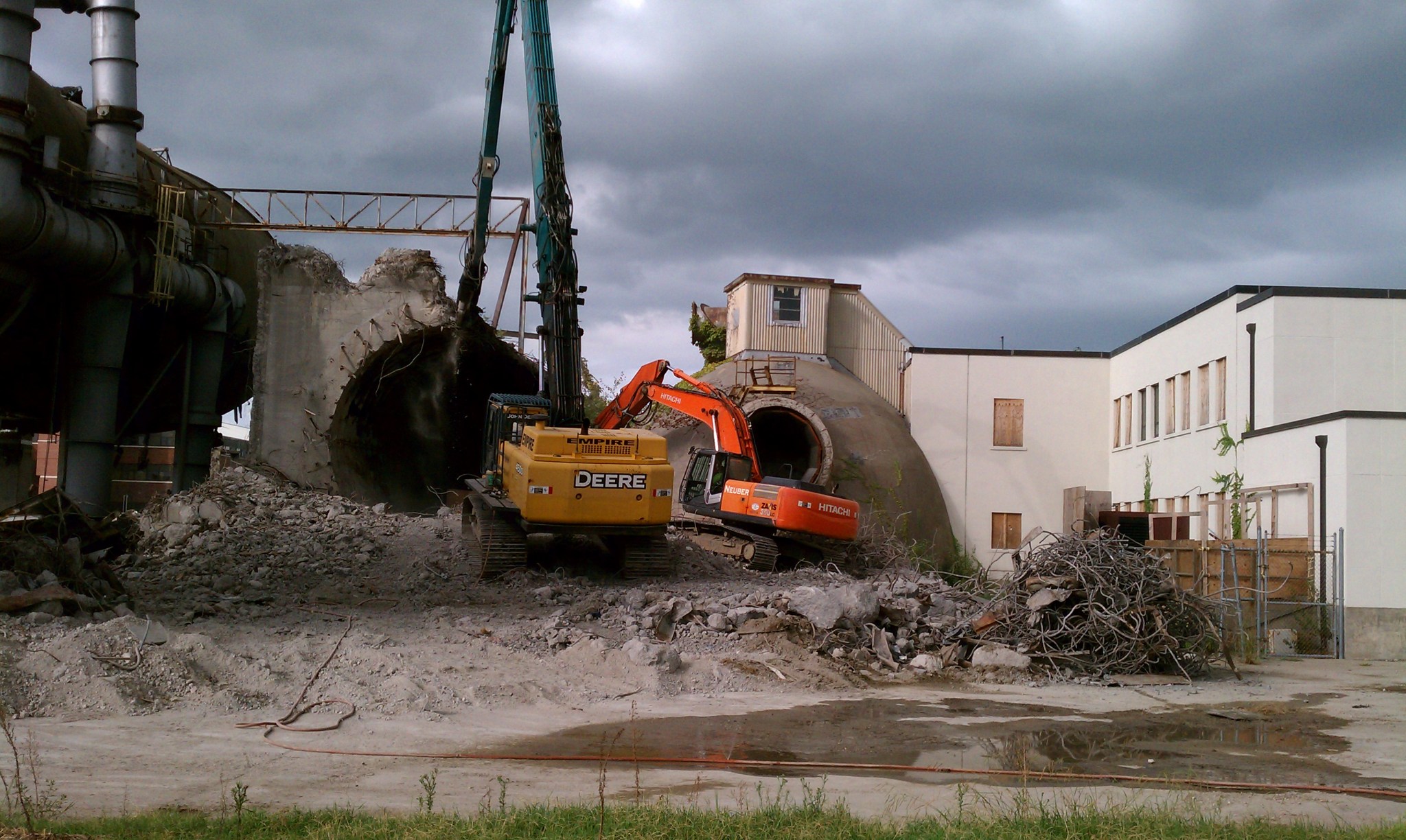 The remains of Building 640 (left) and Building 641 during their demolition in 2011. 