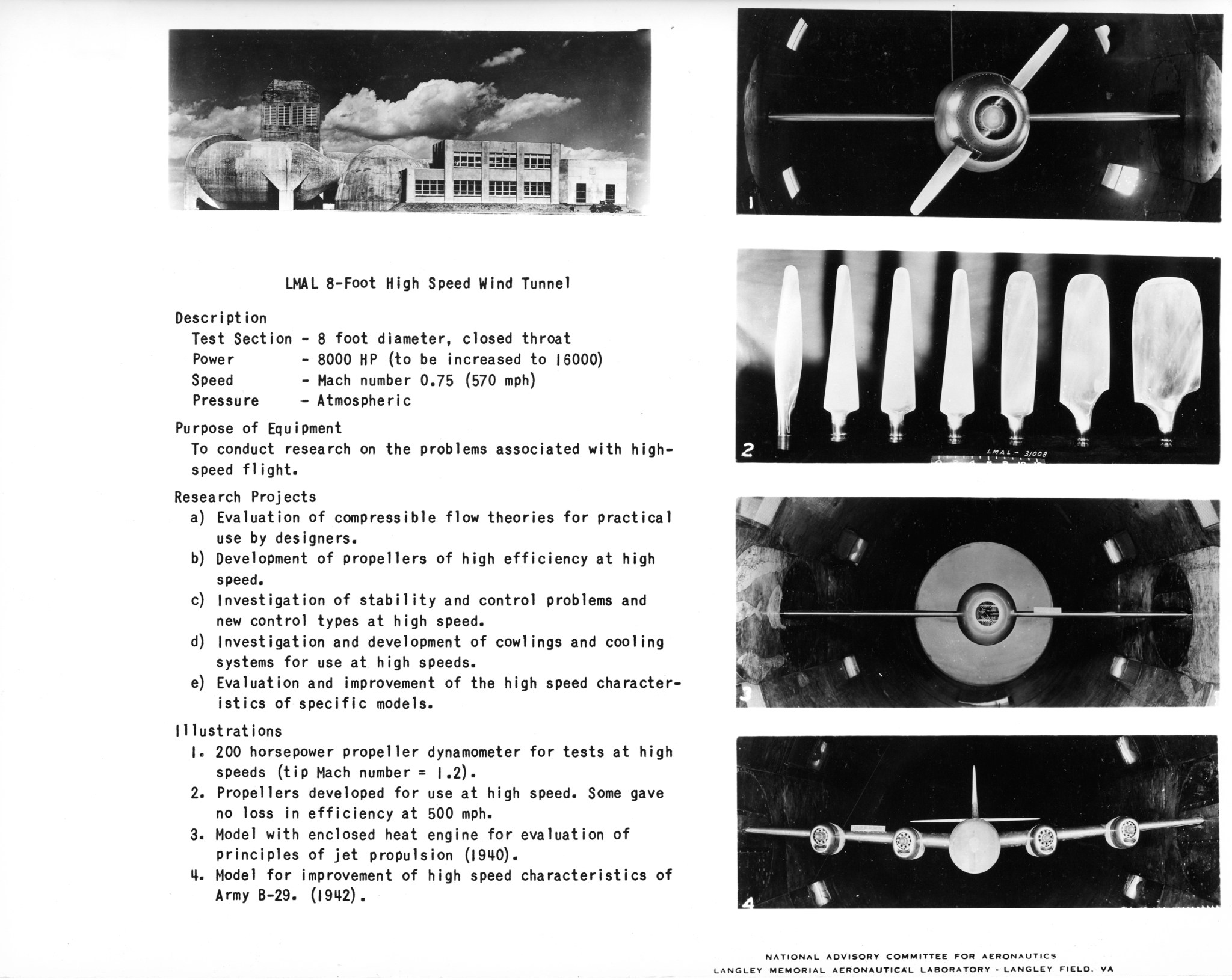 NACA Langley Memorial Aeronautical Laboratory description of the 8-Foot High-Speed Tunnel, Building 641. Date unknown.