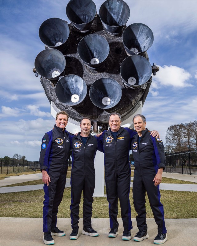 Axiom Mission 1 crew portraiot with private astronauts Larry Conner, Mark Pathy, Michael Lopez-Alegria, and Eytan Stibbe.