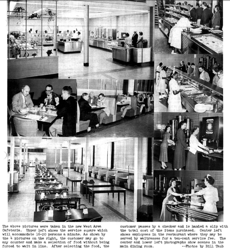 A 1953 Air Scoop newsletter article about the opening of the new cafeteria, Building 1213. 