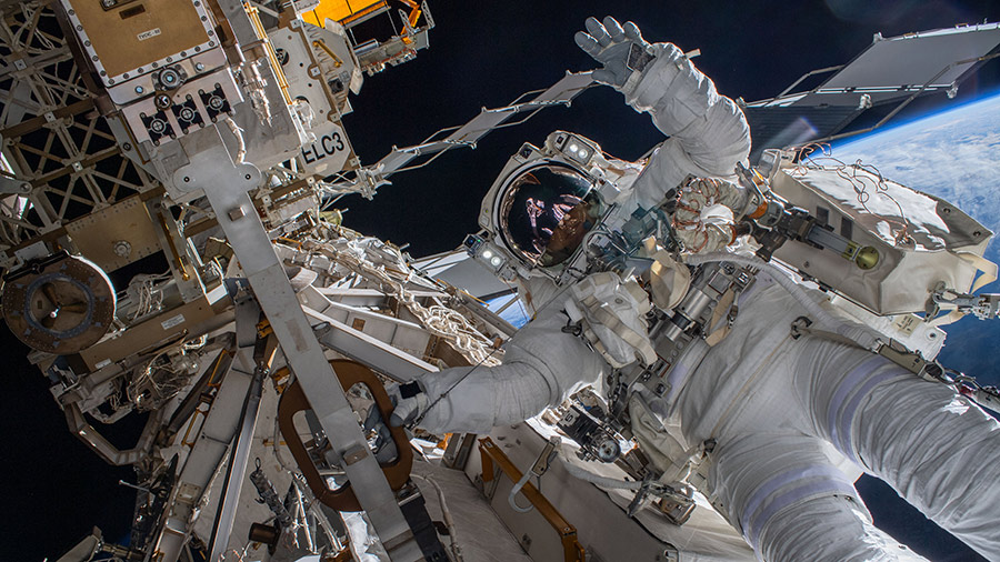 Astronaut Matthias Maurer is pictured during a spacewalk on March 23, to install thermal gear and electronics components on the orbiting lab.