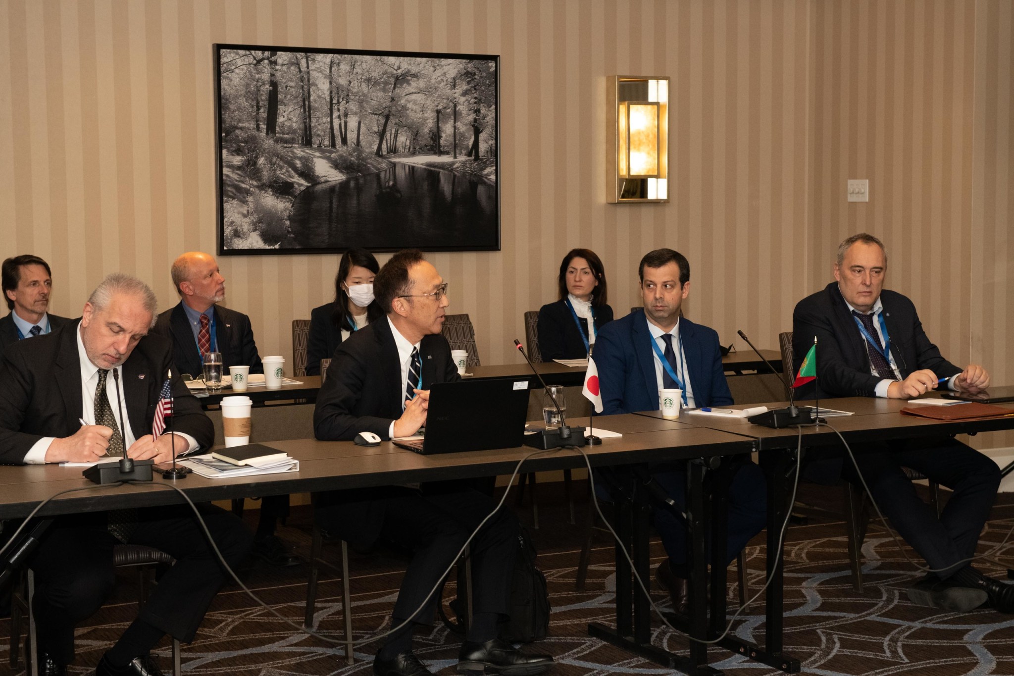 Members of the International Forum for Aviation Research (IFAR) and International Civil Aviation Organization (ICAO) attend the signing of a memorandum of understanding at a National Research Council Canada event in Montreal, Canada on April 5.