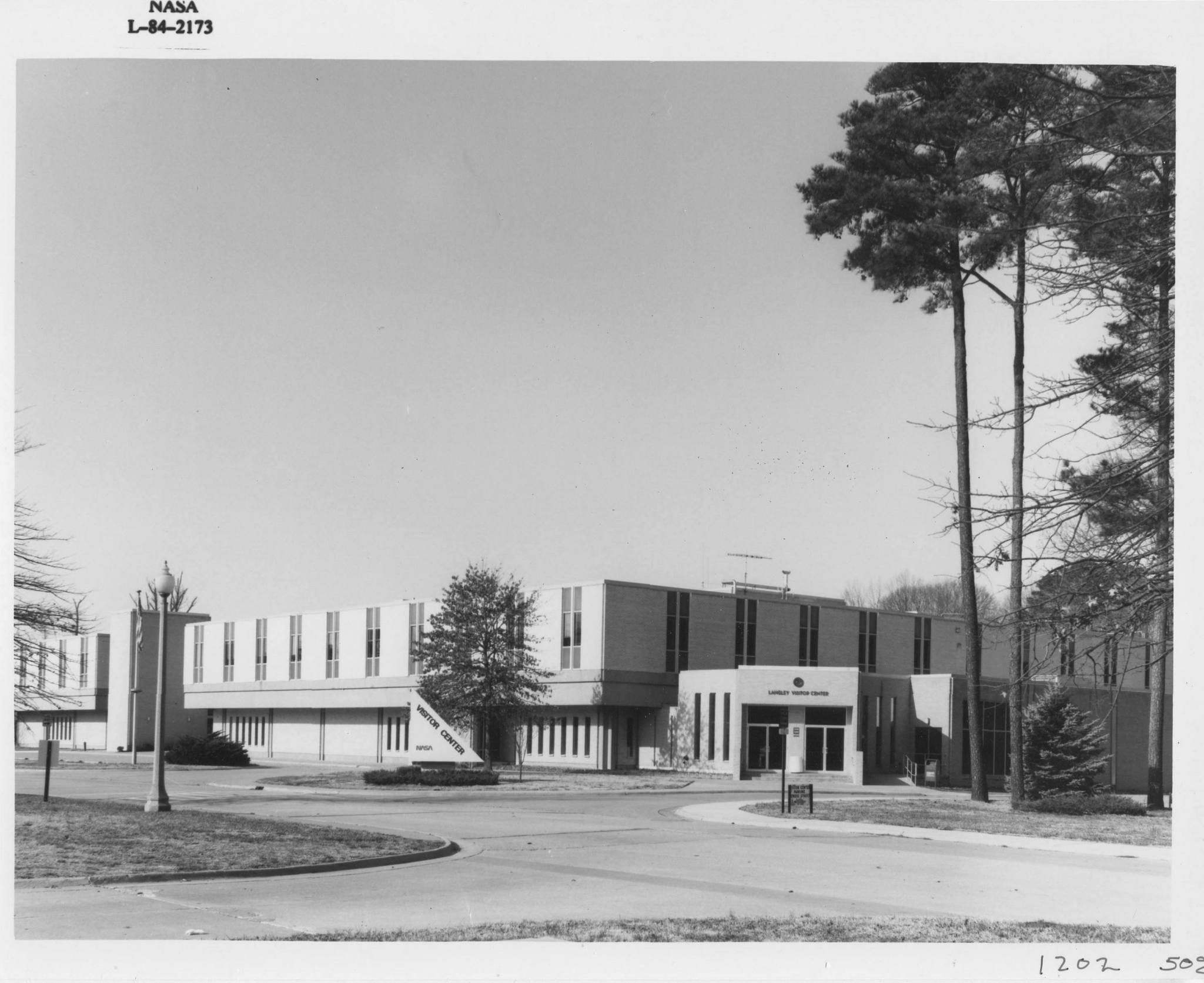 Exterior of Building 1202, the Visitor Center, after addition of Building 1202A in 1984.