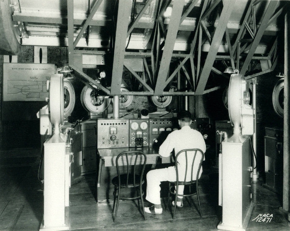 In 1936, the 8-Foot High-Speed-Tunnel’s control room was located directly below the test section. 