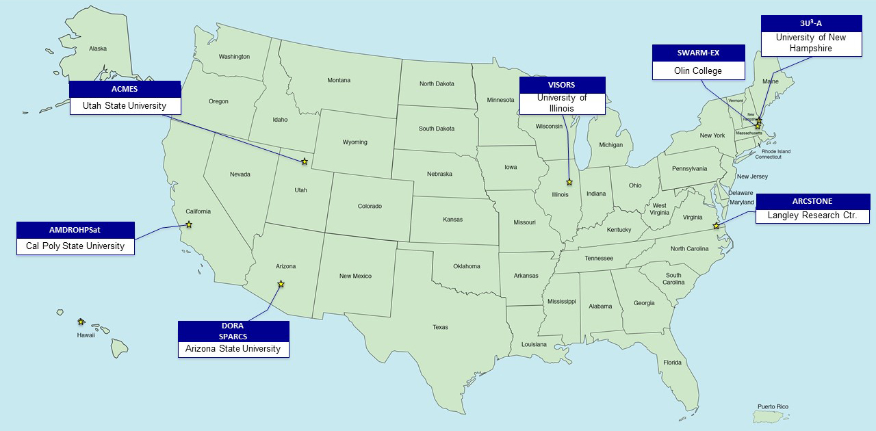 A map showing the next round of CubeSat Launch Initiative selections for the 2023-2026 timeframe.