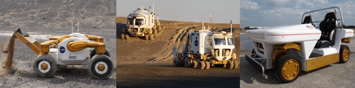 A collage of three pictures of three different kinds of rovers