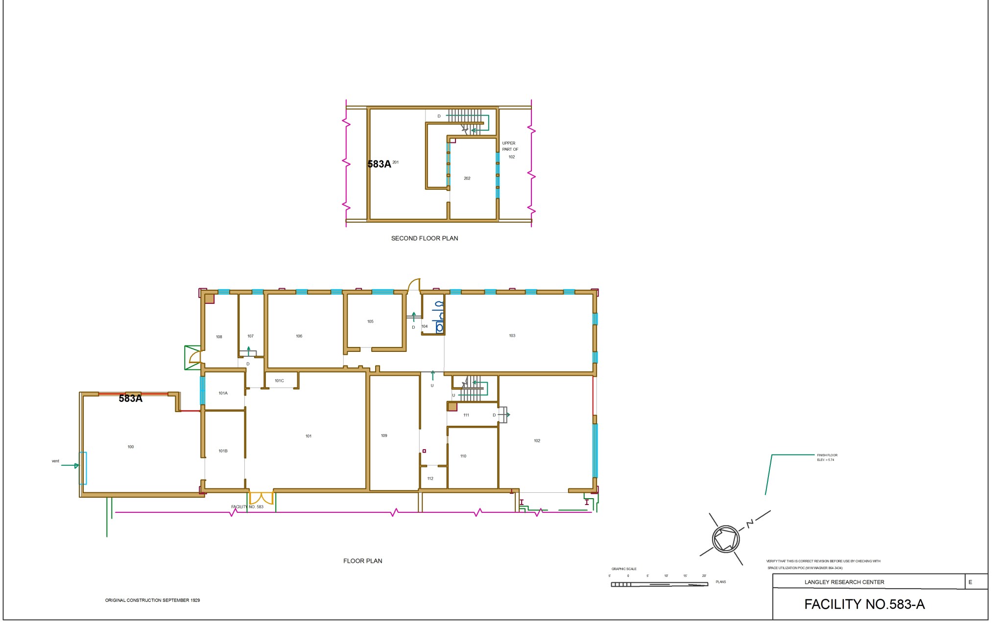 This is a drawing of the floor plan of Building 583A in 2012.