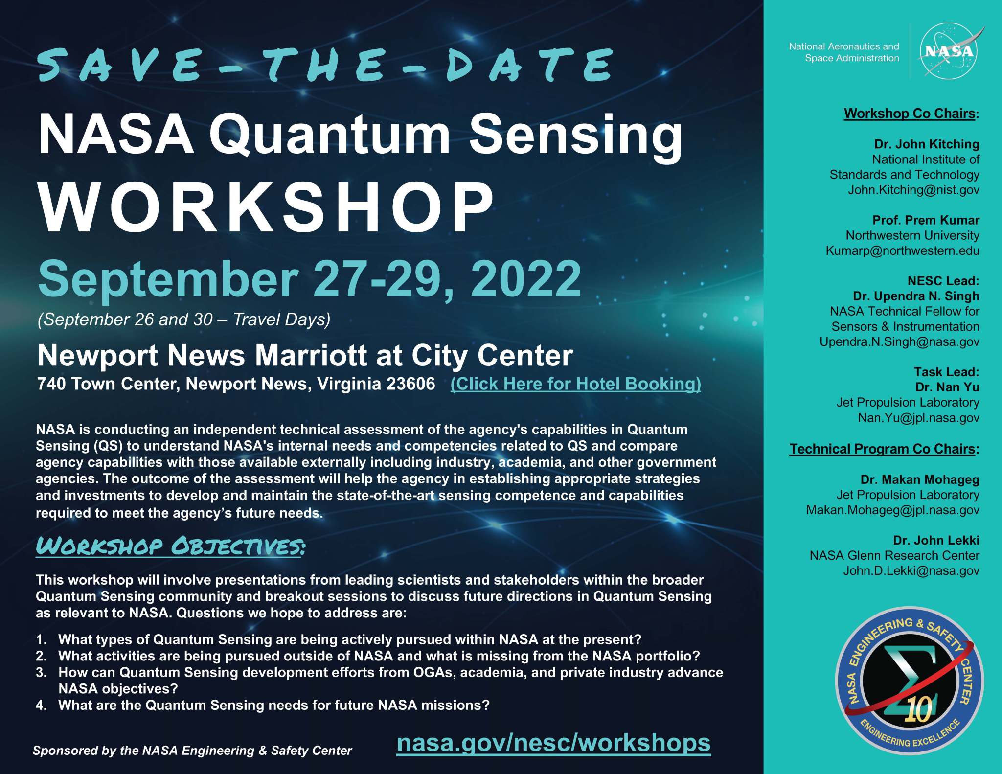 Flyer for the NASA Quantum Sensing Workshop
