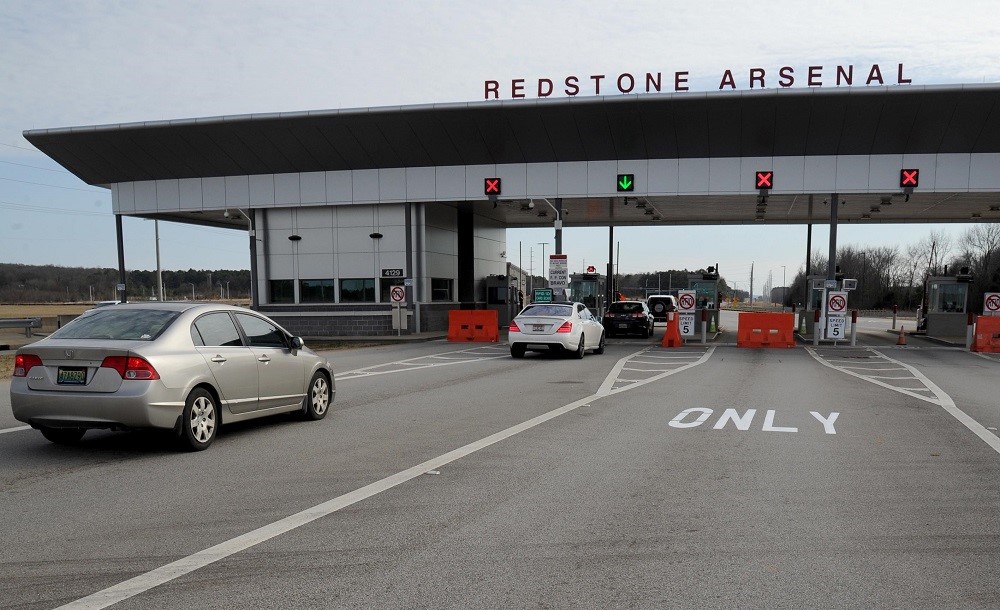 Redstone Arsenal’s Gate 9 has two lanes equipped with facial recognition technology. 