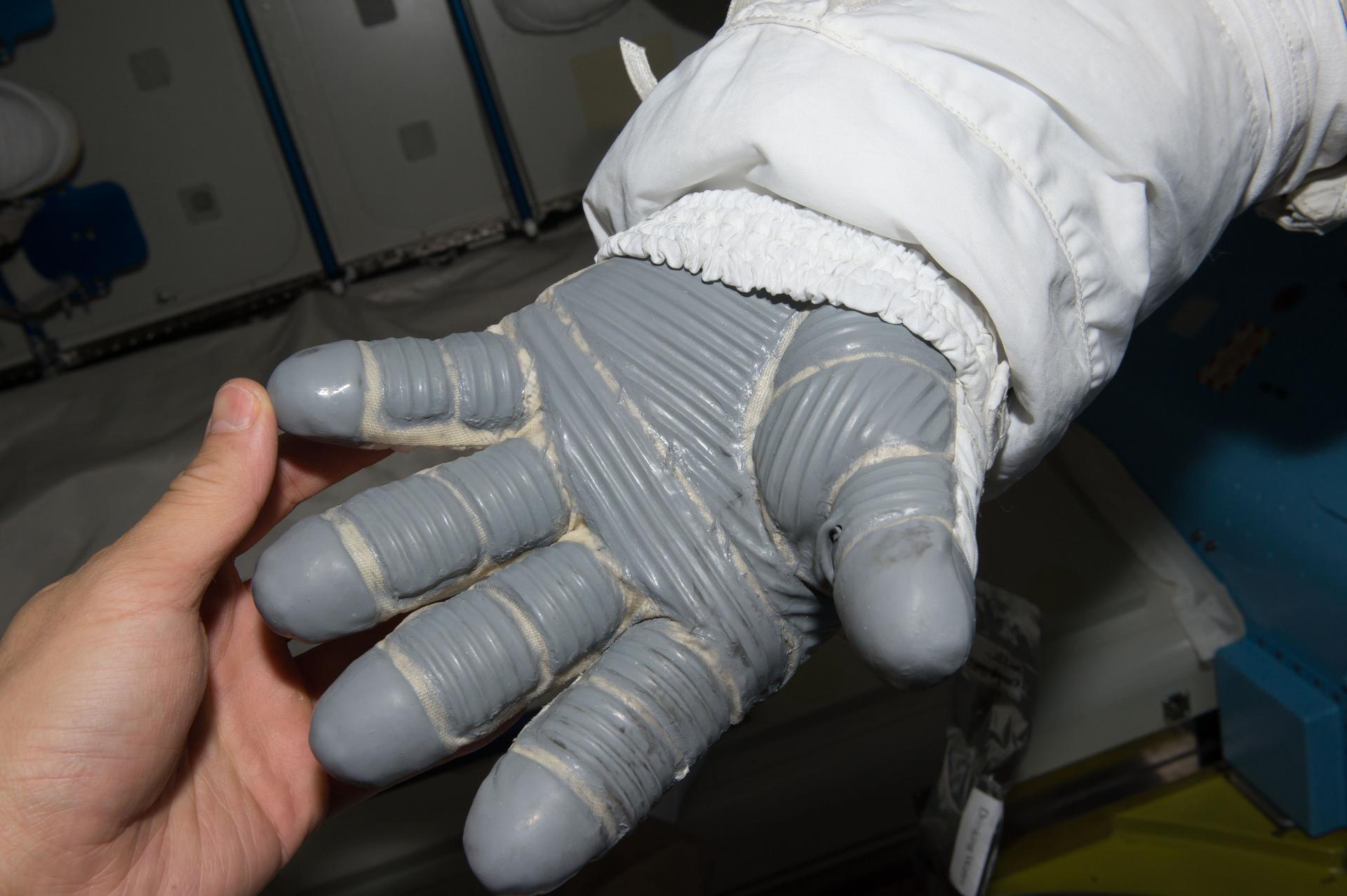 ss048e061332 (08/19/2016) --- Checking the space gloves before and after a spacewalk is part of the detailed check list astronauts go through to provide absolute safety.