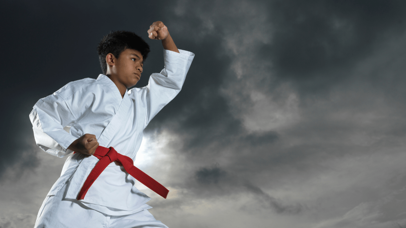 karate student striking pose