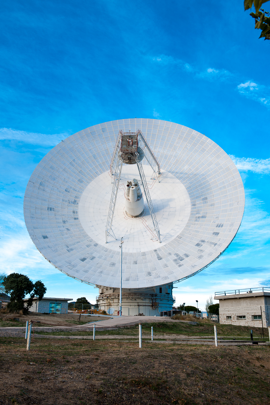 A 70-meter antenna at the Madrid Deep Space Communications Complex in Madrid, Spain.