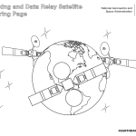 A Tracking and Data Relay Satellite (TDRS) coloring sheet. Three TDRS orbit Earth.