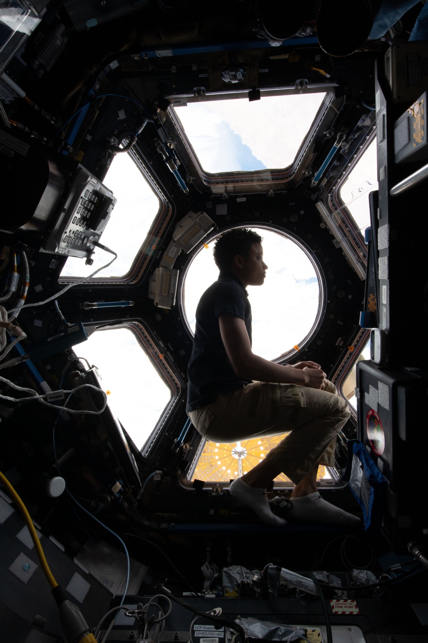 image of astronaut gazing at the Earth from the cupola 