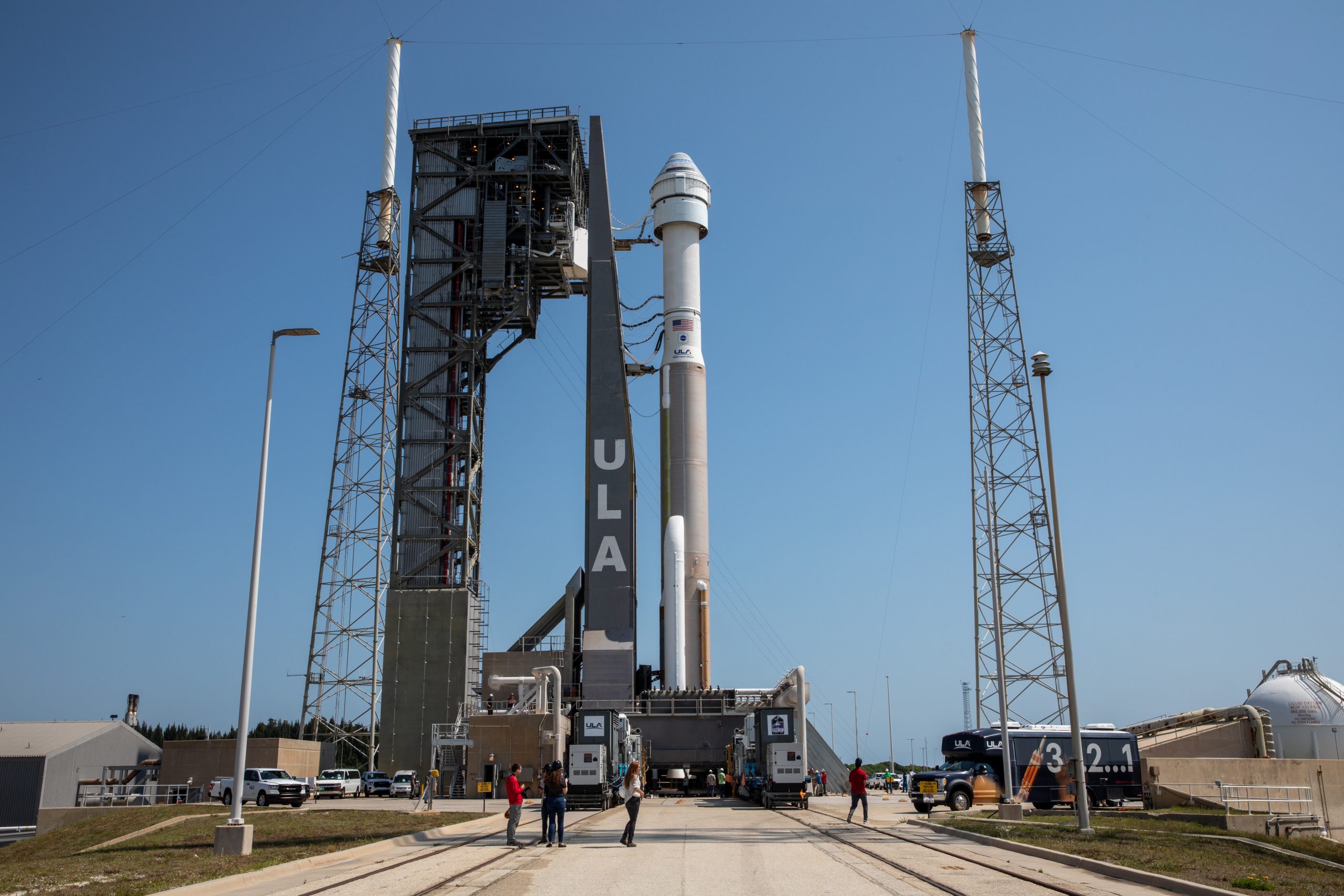 On May 18, 2022, Boeing’s CST-100 Starliner spacecraft and the United Launch Alliance Atlas V rocket roll out from the Vertical Integration Facility to the launch pad at Space Launch Complex-41 on Cape Canaveral Space Force Station in Florida.