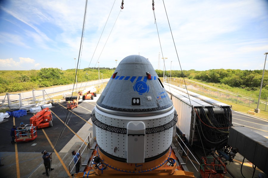 Boeing’s CST-100 Starliner spacecraft rolled out from the company’s Commercial Crew and Cargo Processing Facility at NASA’s Kennedy Space Center in Florida on May 4, 2022. The spacecraft made the trip to the Vertical Integration Facility at Space Launch Complex-41 at Cape Canaveral Space Force Station where it was secured atop a United Launch Alliance Atlas V rocket for Boeing’s second Orbital Flight Test (OFT-2) to the International Space Station for NASA’s Commercial Crew Program.