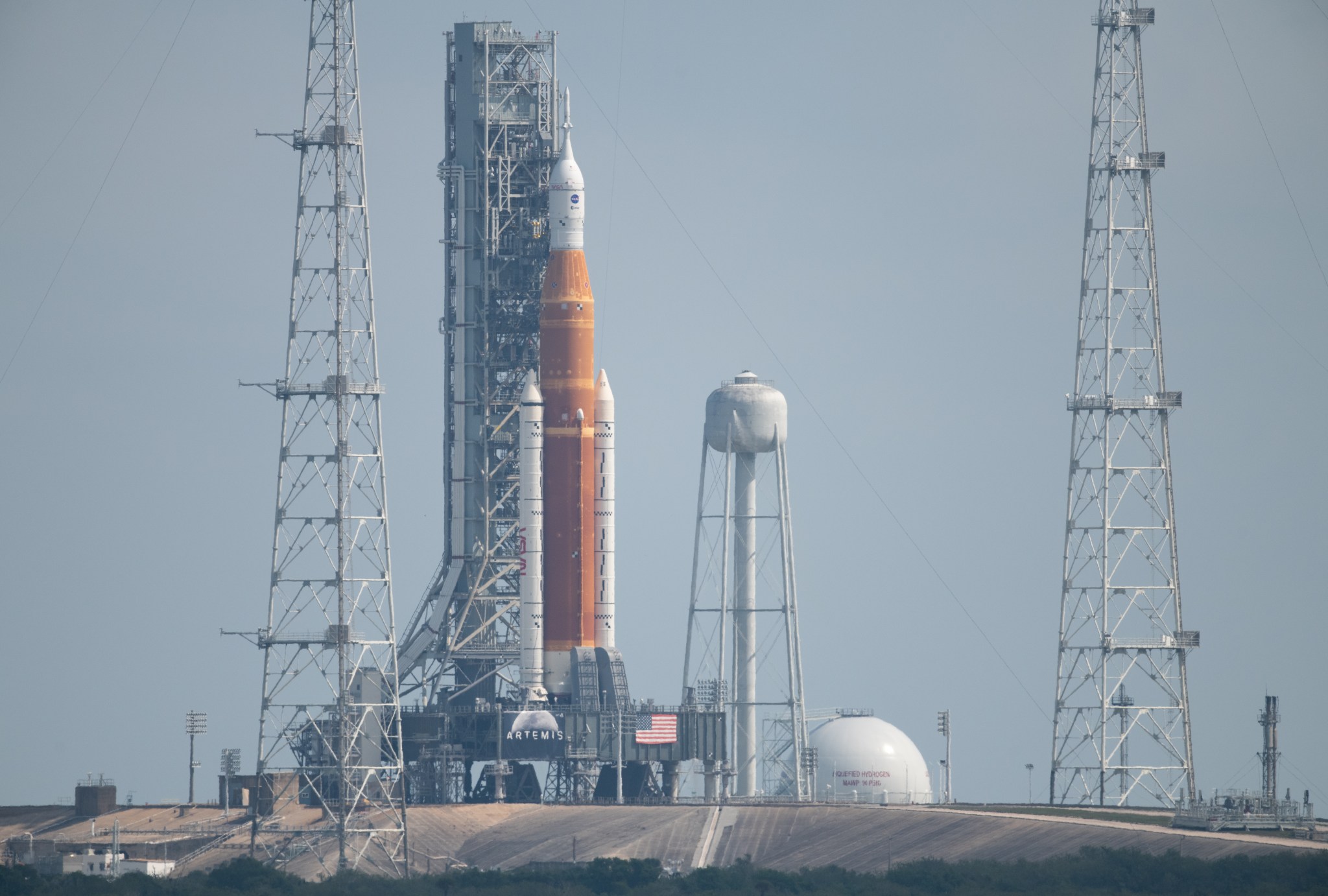 NASA's Artemis I Space Launch System rocket and Orion Spacecraft atop the mobile launcher at the agency's Kennedy Space Center in Florida.