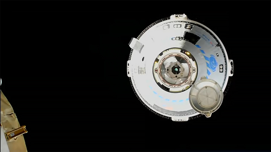 Boeing's Starliner spacecraft approaches the International Space Station on the Orbital Flight Test-2 mission. Credit: NASA TV