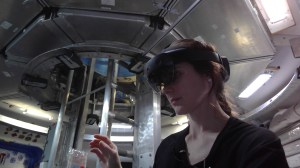 Inside Campaign 6 of NASA’s Human Exploration Research Analog, or HERA, crew member Lauren Cornell dons a pair of augmented reality goggles for one of her mission tasks.