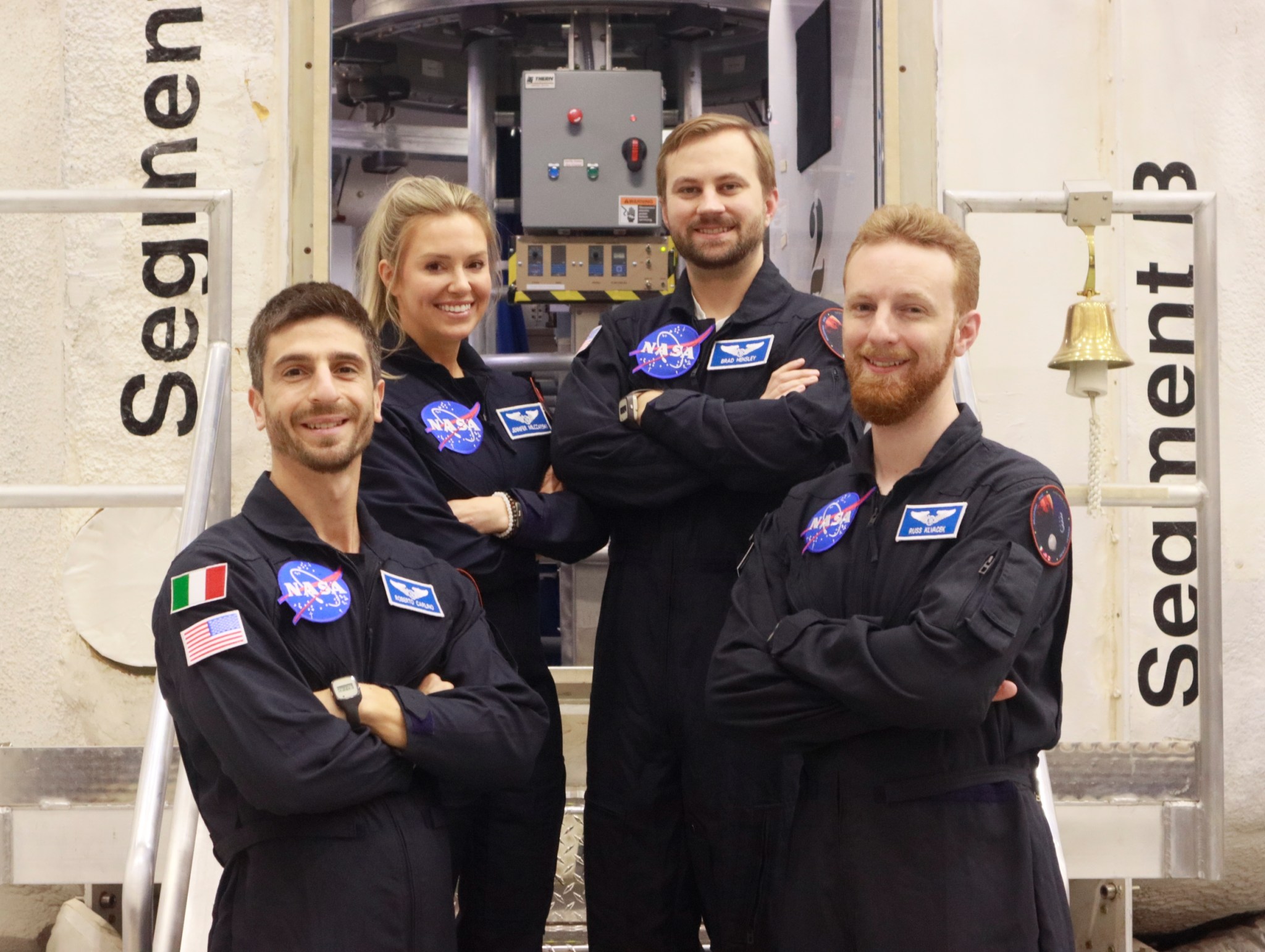 Newly-selected crew for the next mission of NASA's Human Exploration Research Analog. From left to right: Roberto Carlino, Jennifer Milczarski, Brad Hensley, and Russ Klvacek.