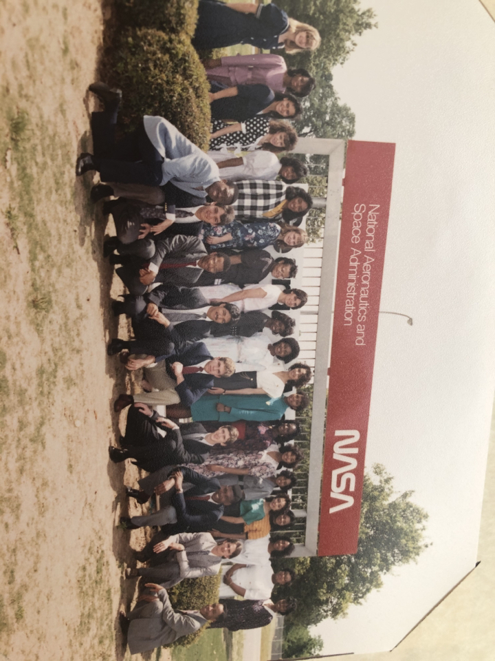 The 1990 class of NASA’s Summer High School Apprenticeship Research Program at Marshall. Tawnya Laughinghouse is on the back row, sixth from the right, underneath the “s” in “NASA.” 