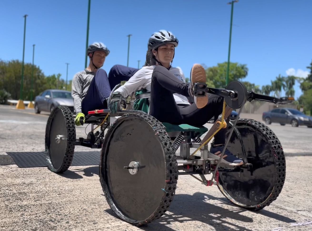University of Puerto Rico, Mayaguez team members try out their rover designed for NASA’s 2022 Human Exploration Rover Challenge. 