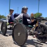 University of Puerto Rico, Mayaguez team members try out their rover designed for NASA’s 2022 Human Exploration Rover Challenge.