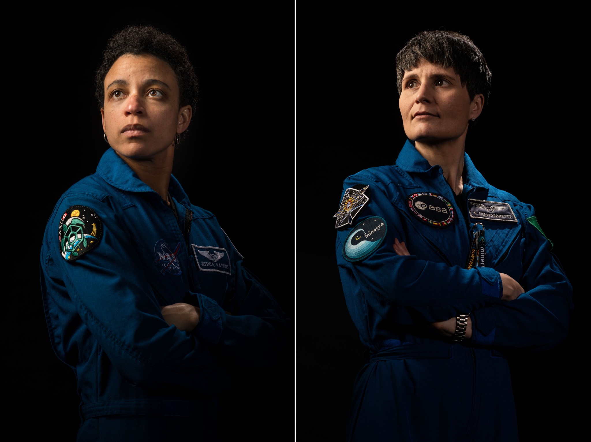 NASA astronaut Jessica Watkins, left, and ESA (European Space Agency) astronaut Samantha Cristoforetti.