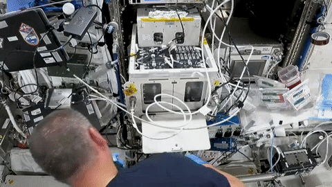 moving image of an astronaut installing hardware